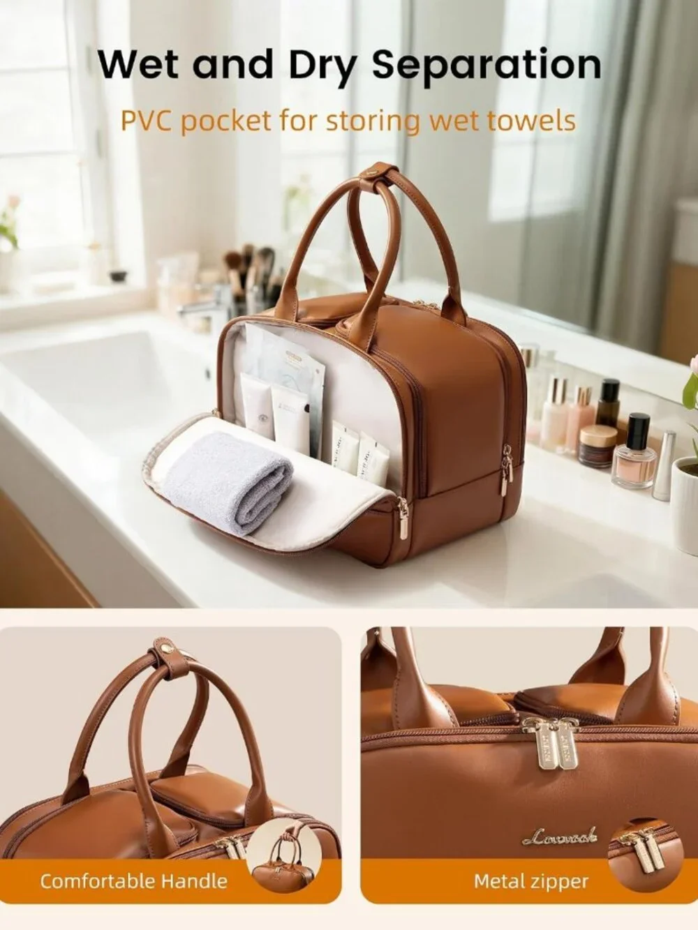 Stylish Waterproof Travel Toiletry Bag for Women - Large Makeup Organizer